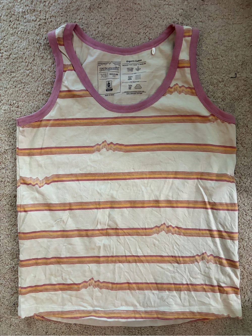 Patagonia Women's Ridge Rise Stripe Repeat Organic Cotton Tank Top Red Orange XS